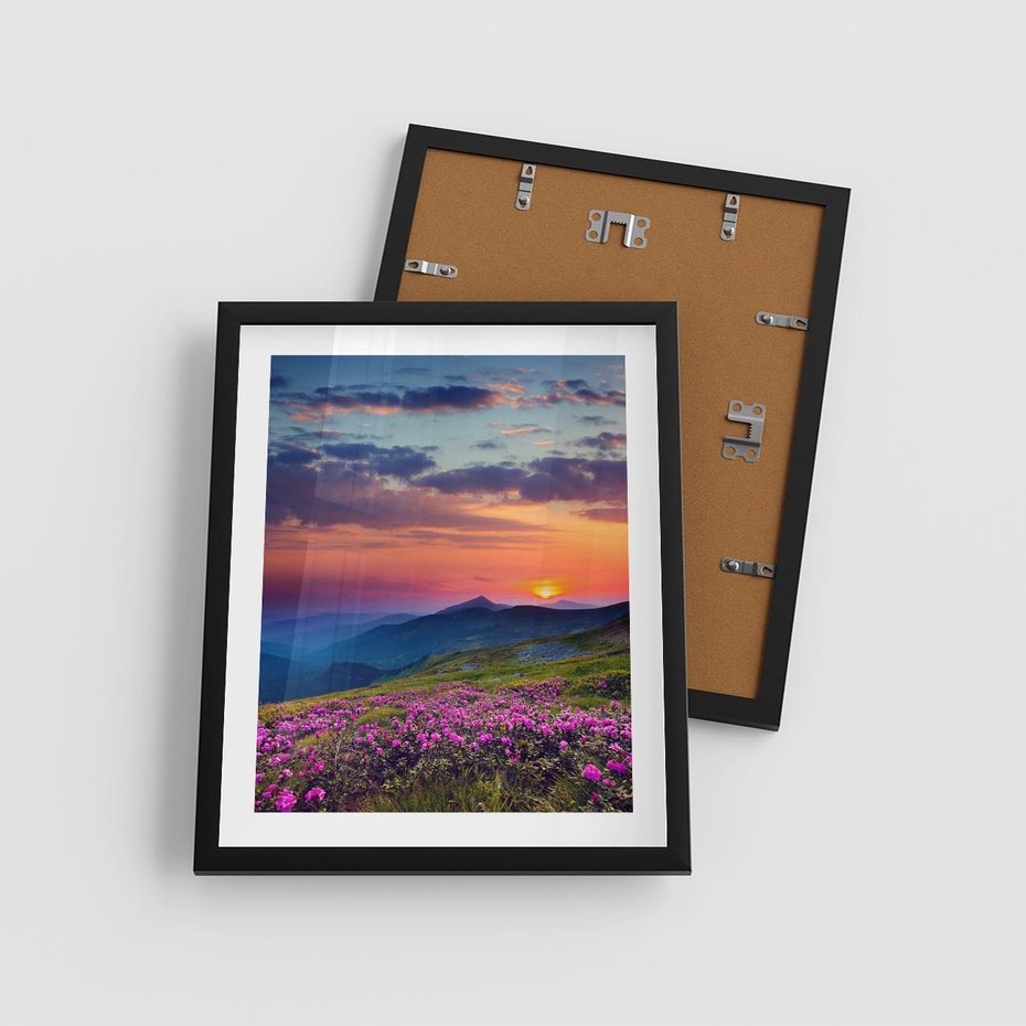 Plakat w ramie 40x50 - Górski Zachód - góry, łąka - rama czarna