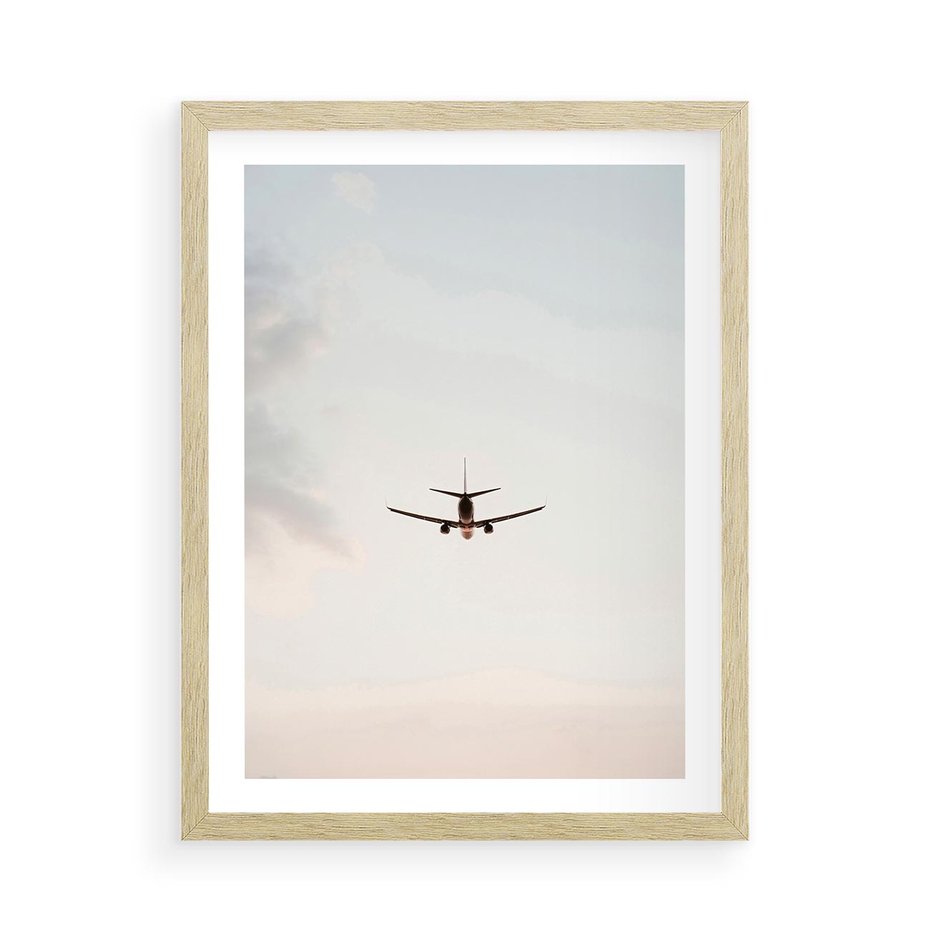Plakat w ramie 50x70 - W Powietrzu: Samolot na Niebie - samolot w przestworzach, samolot na niebie - rama drewno