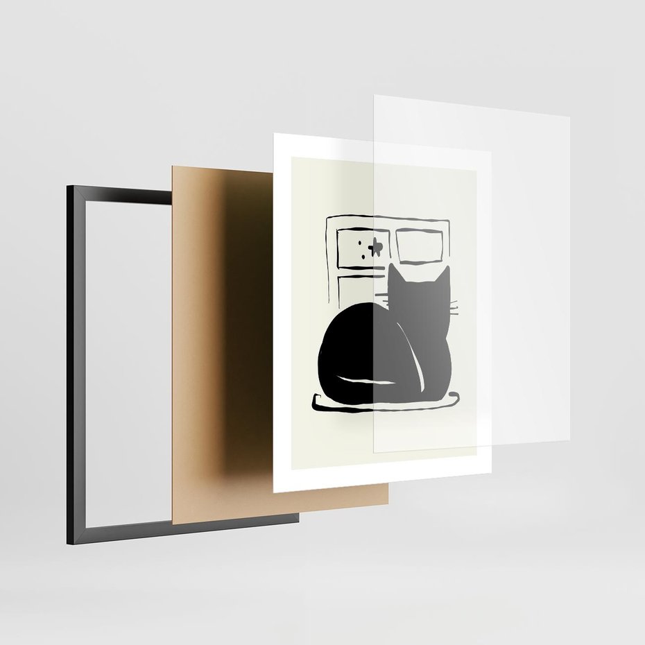 Plakat w ramie 40x50 - Czarny Kot: Prosta Elegancja - grafika, minimalizm - rama czarna