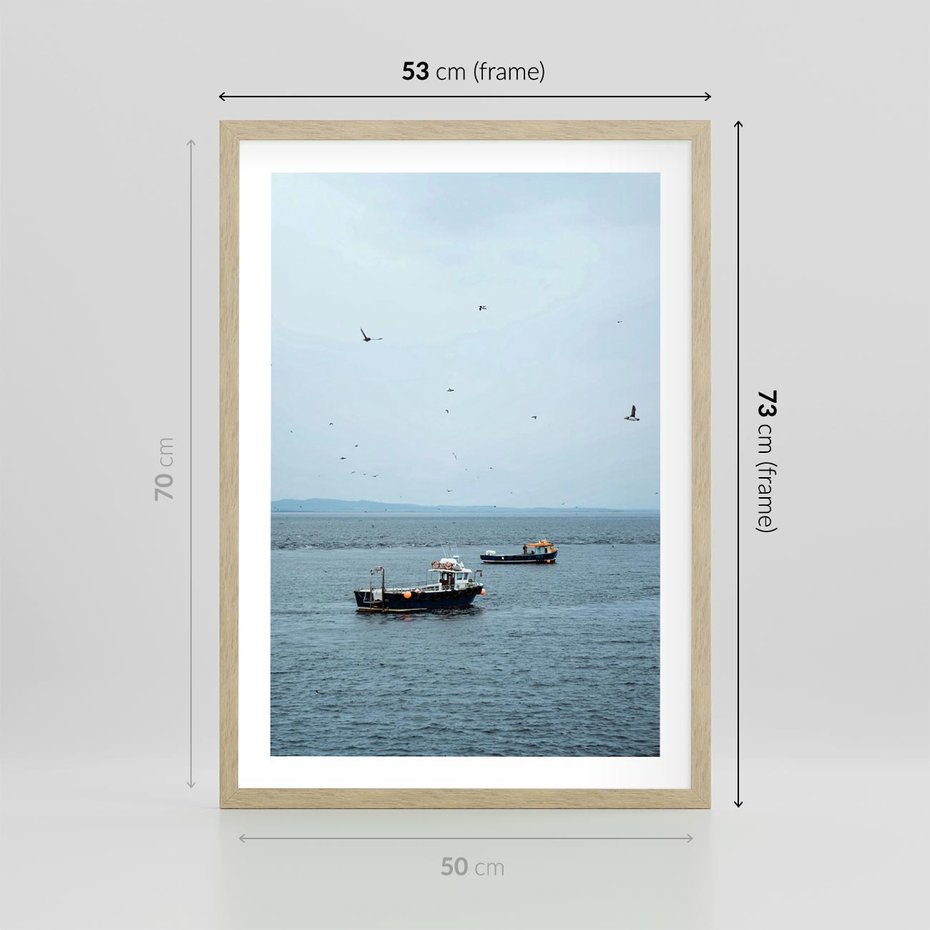 Plakat w ramie 50x70 - Rybacki Urok - morze, kutry rybackie - rama drewno