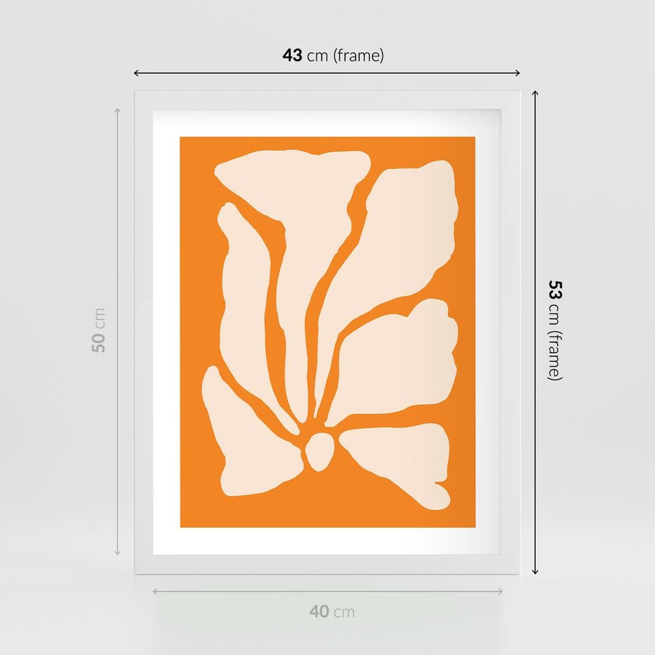 Plakat w ramie 40x50 - Wibracje Barw - abstrakcyjny boho plakat, pomarańczowe tło - rama biała