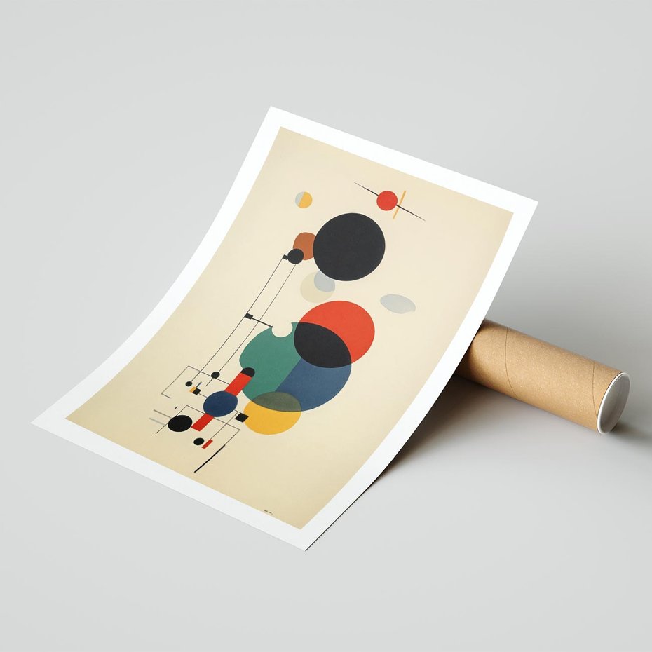 Plakat bez ramy 50x70 - Migocące Impresje Odniesień - abstrakcyjna geometryczna kompozycja, koła linie