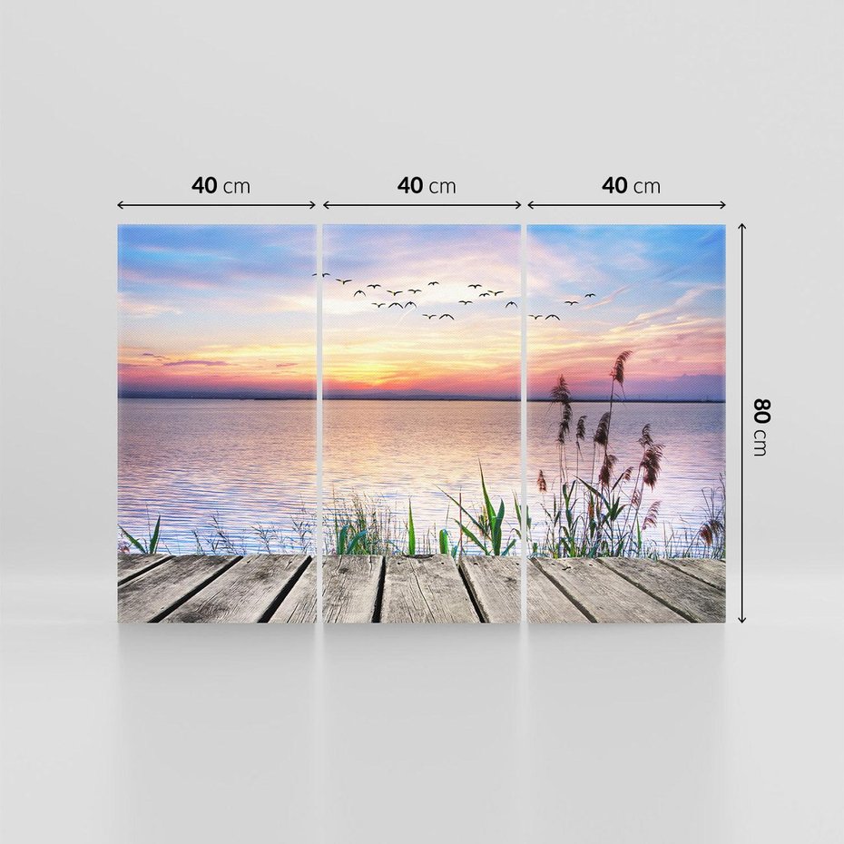 Obraz na płótnie 120x80 - Romantyczny zachód słońca nad morzem z ptakami - zachód, słońca