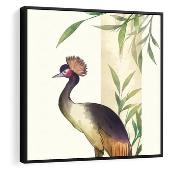 Obraz w ramie 50x50 - Kwiatowa Ekspresja - japońska sztuka, ptak - rama czarna