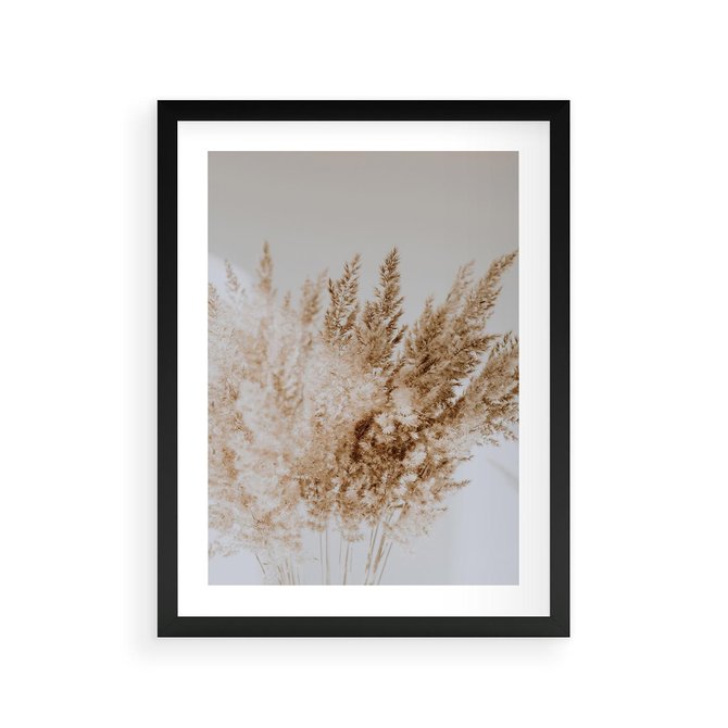 Plakat w ramie 30x40 - Boho Urok Traw Pampasowych - suche trawy, pampas - rama czarna