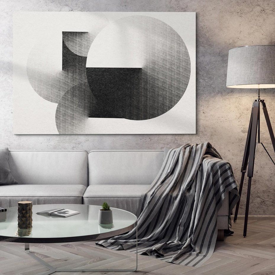 Obraz na płótnie 70x50 - Taniec Szarych Okręgów - graficzne, geometryczne kształty