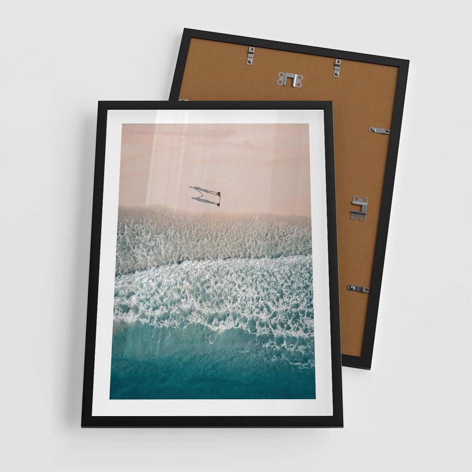 Plakat w ramie 50x70 - Turkusowe Uroki - niebieskie turkusowe morze, plaża - rama czarna