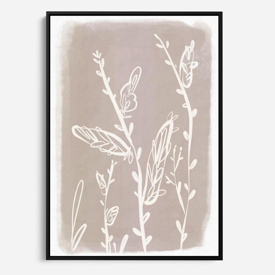 Obraz w ramie 50x70 - Roślinne Przeniknięcia - nowoczesny subtelny plakat, beżowy - rama czarna