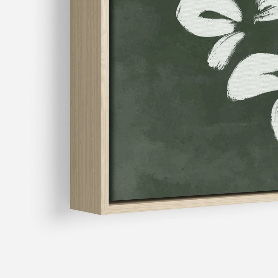 Obraz w ramie 80x120 - Rozkwitające Zielone Gałęzie - abstrakcyjne delikatne zielone linie, podobne do gałęzi kwiatów - rama drewno