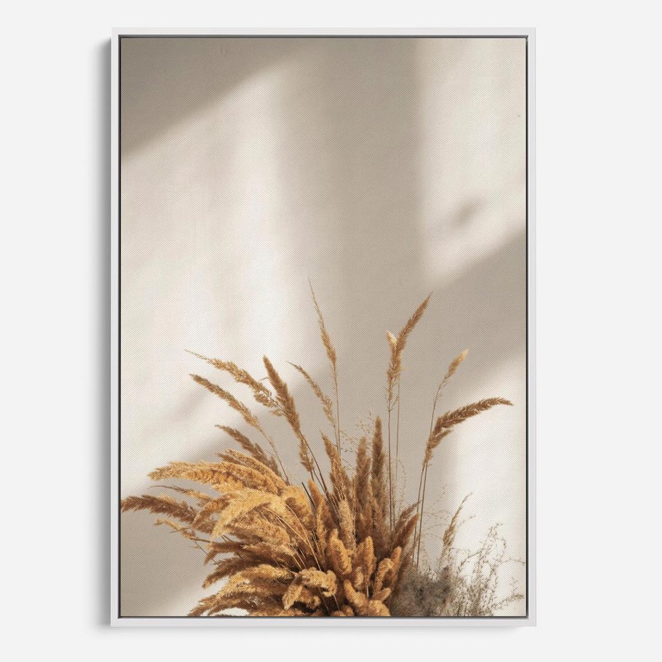 Obraz w ramie 80x120 - mpresyjne układy traw - boho, trawy - rama biała