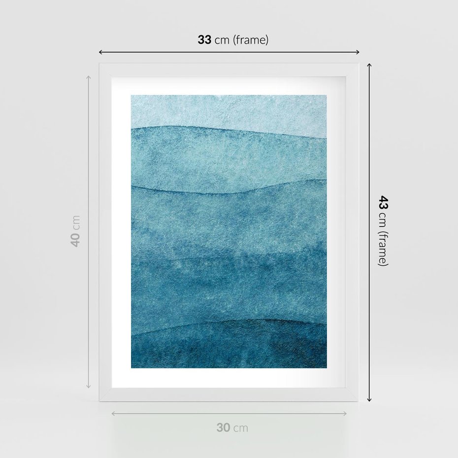 Plakat w ramie 30x40 - Kolorowe fale akwareli - akwarela, fale - rama biała