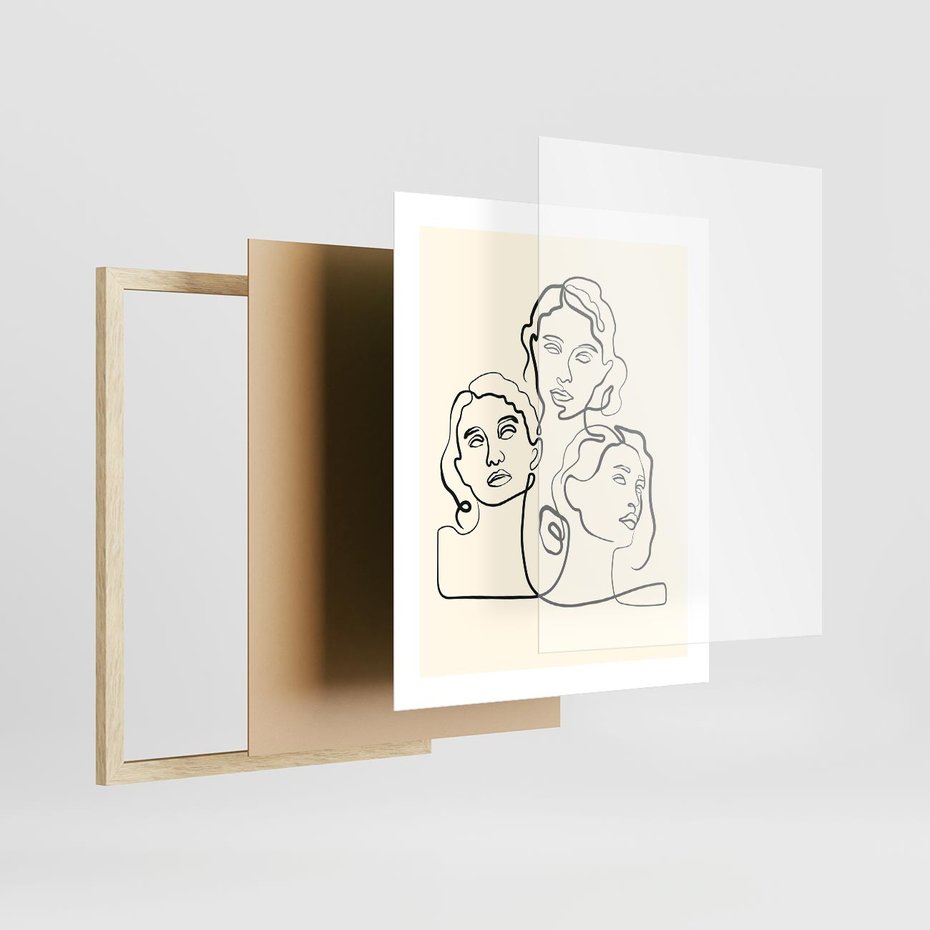 Plakat w ramie 40x50 - Trzy Kobiety - 3 kobiety, antyczny posag - rama drewno