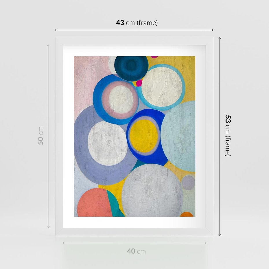 Plakat w ramie 40x50 - Rozkwitająca Symfonia Serca - abstrakcyjne geometryczne kształty, olejny obraz - rama biała