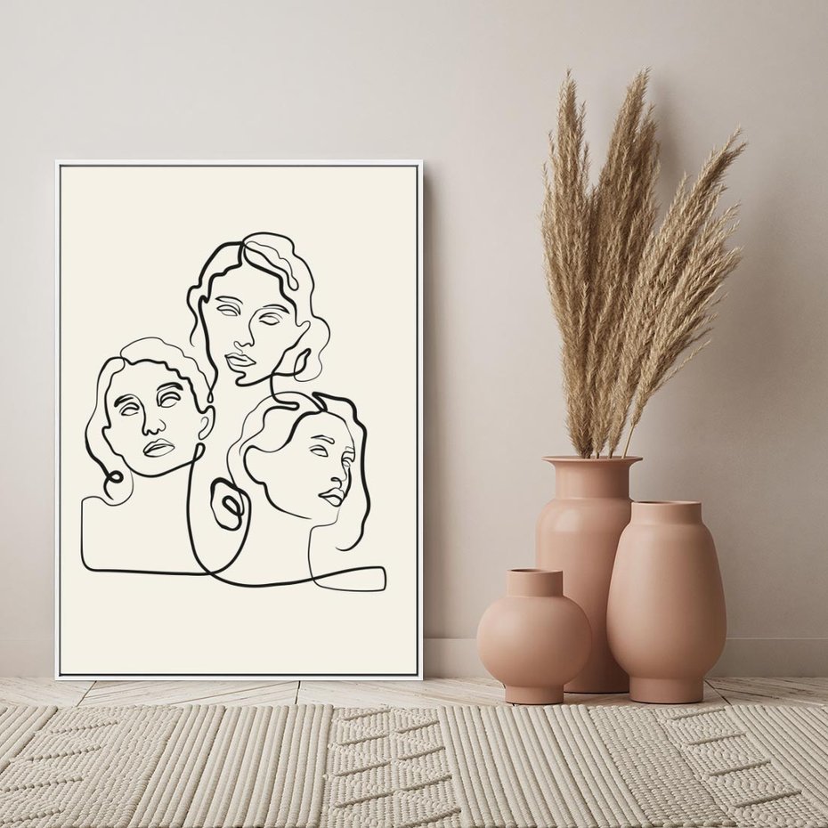 Obraz w ramie 80x120 - Trzy Kobiety - 3 kobiety, antyczny posag - rama biała