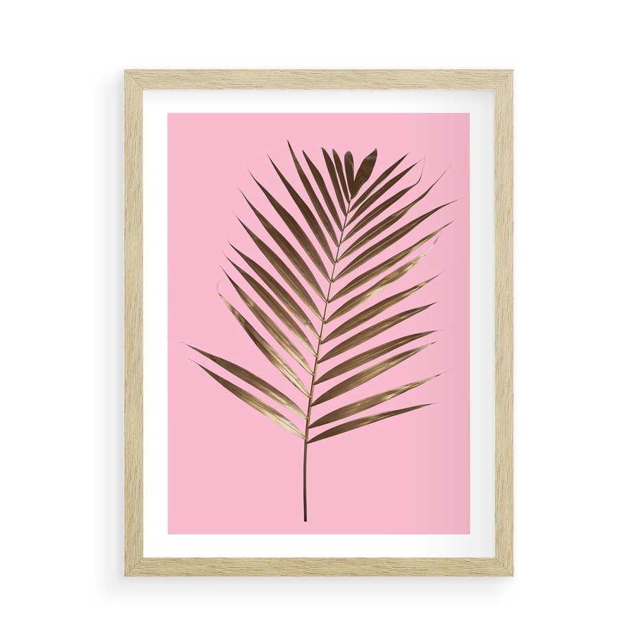 Plakat w ramie 50x70 - Promienie złotej palmy - złota, palma - rama drewno