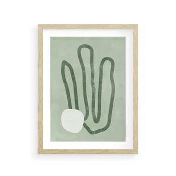 Plakat w ramie 40x50 - Spokojne Kształty Natury - zielona abstrakcja, zgaszona zieleń - rama drewno