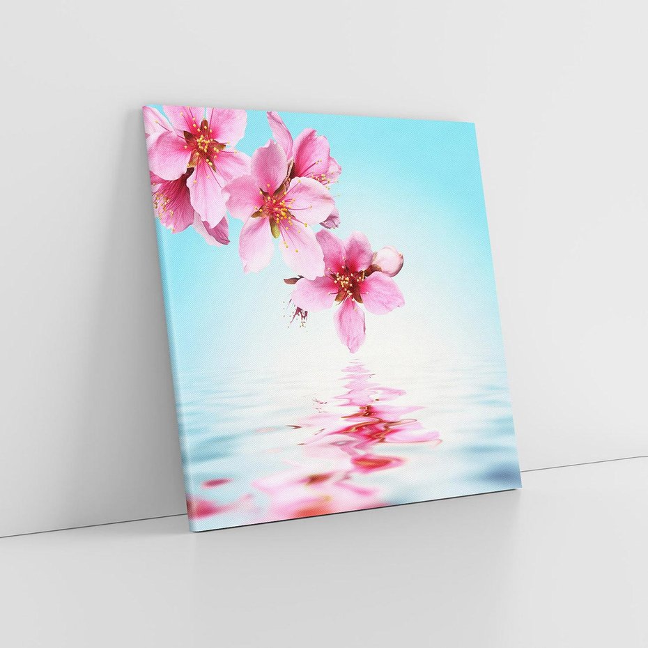 Obraz na płótnie 70x70 - Kwiatowa oaza nad wodą - kwiaty, woda