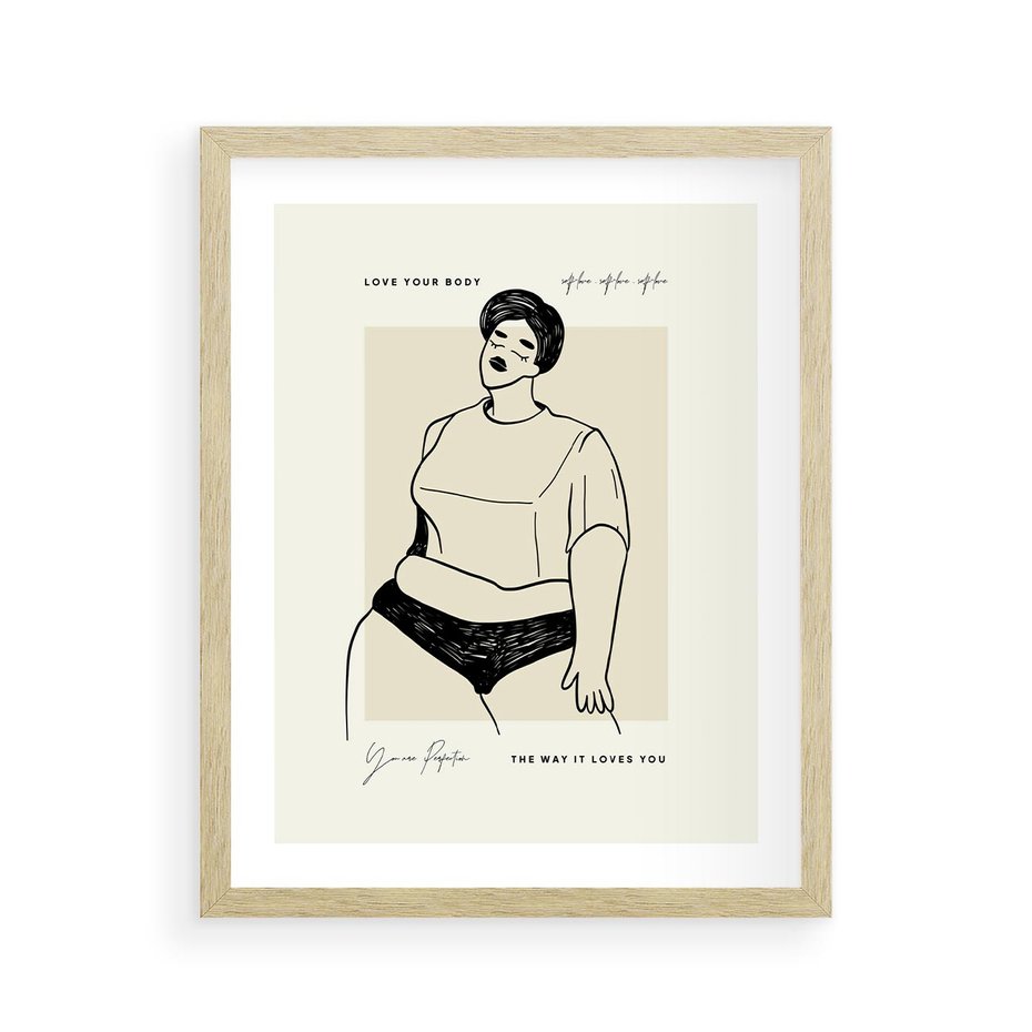 Plakat w ramie 40x50 - Elegancja Kobiecej Formy - nowoczesna sztuka kobieca, plakat - rama drewno