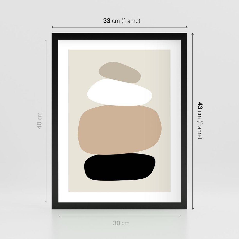 Plakat w ramie 30x40 - Zgeometryzowane Kształty - modernistyczny plakat, obłe kształty - rama czarna