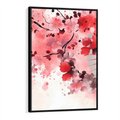 Obraz w ramie 70x100 - Szept Kwitnącej Wiśni - japoński parasol, liście - rama czarna