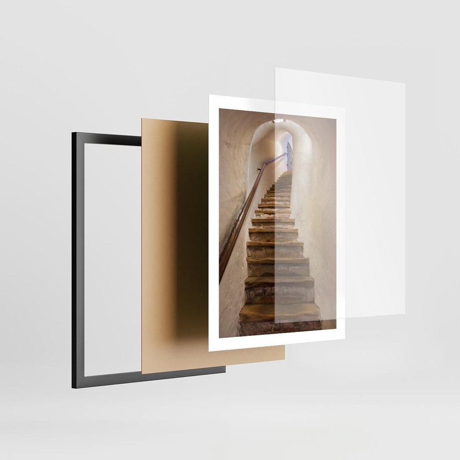 Plakat w ramie 50x70 - Schody Wymiarów - schody, tunel - rama czarna
