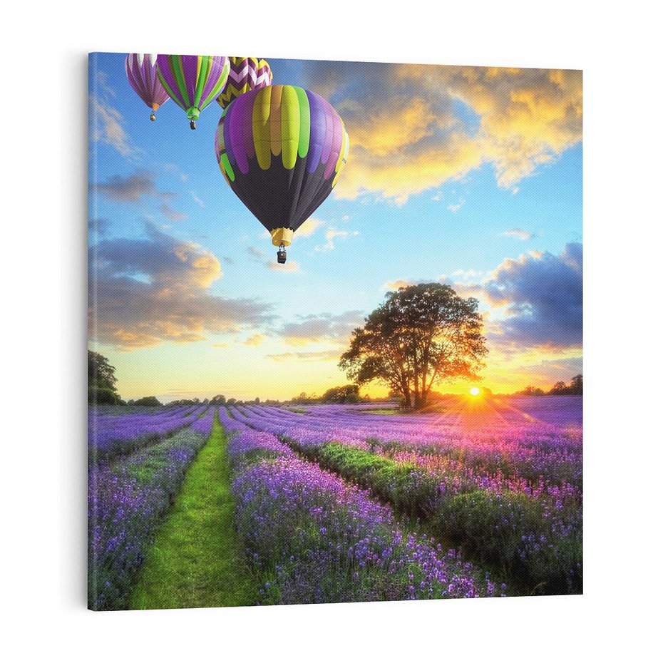 Obraz na płótnie 60x60 - Lawendowe Marzenia - lawenda, balony