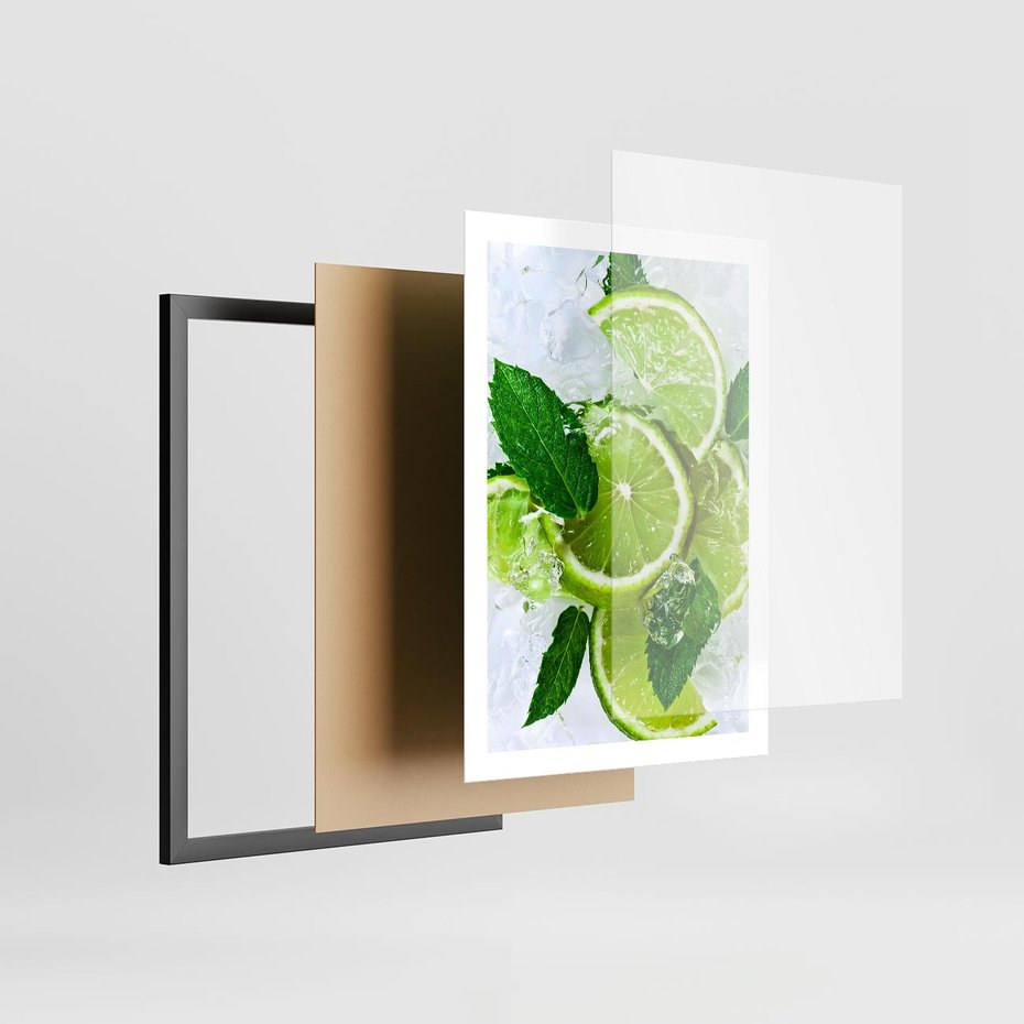 Plakat w ramie 50x70 - Ożywczy duet limonek i cytryn - limonki, cytryny - rama czarna