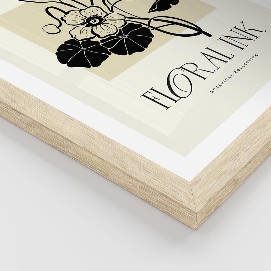 Plakat w ramie 40x50 - Podróż linii kwiatowego czasu - kwiaty, typografia - rama drewno