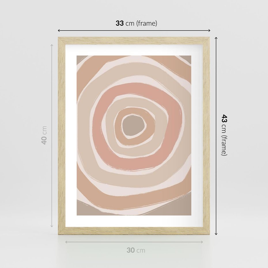 Plakat w ramie 30x40 - Roztopione Granice - abstakcyjne koła, delikatne odcienie beżu - rama drewno