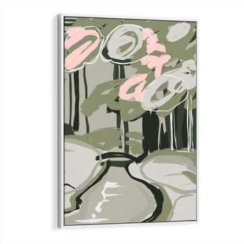 Obraz w ramie 80x120 - Leśny Zakątek - pastelowy krajobraz, nowoczesny plakat - rama biała