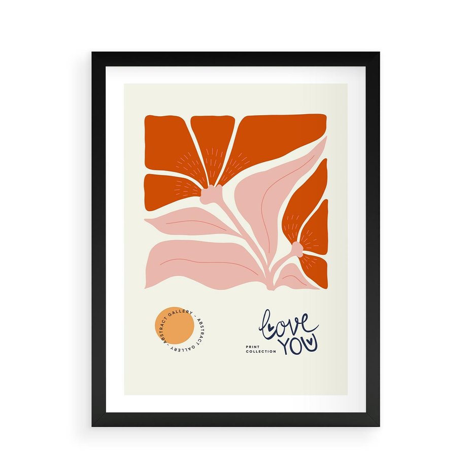 Plakat w ramie 50x70 - Miłość w Kwiatowym Sercu - kwiaty, miłość - rama czarna