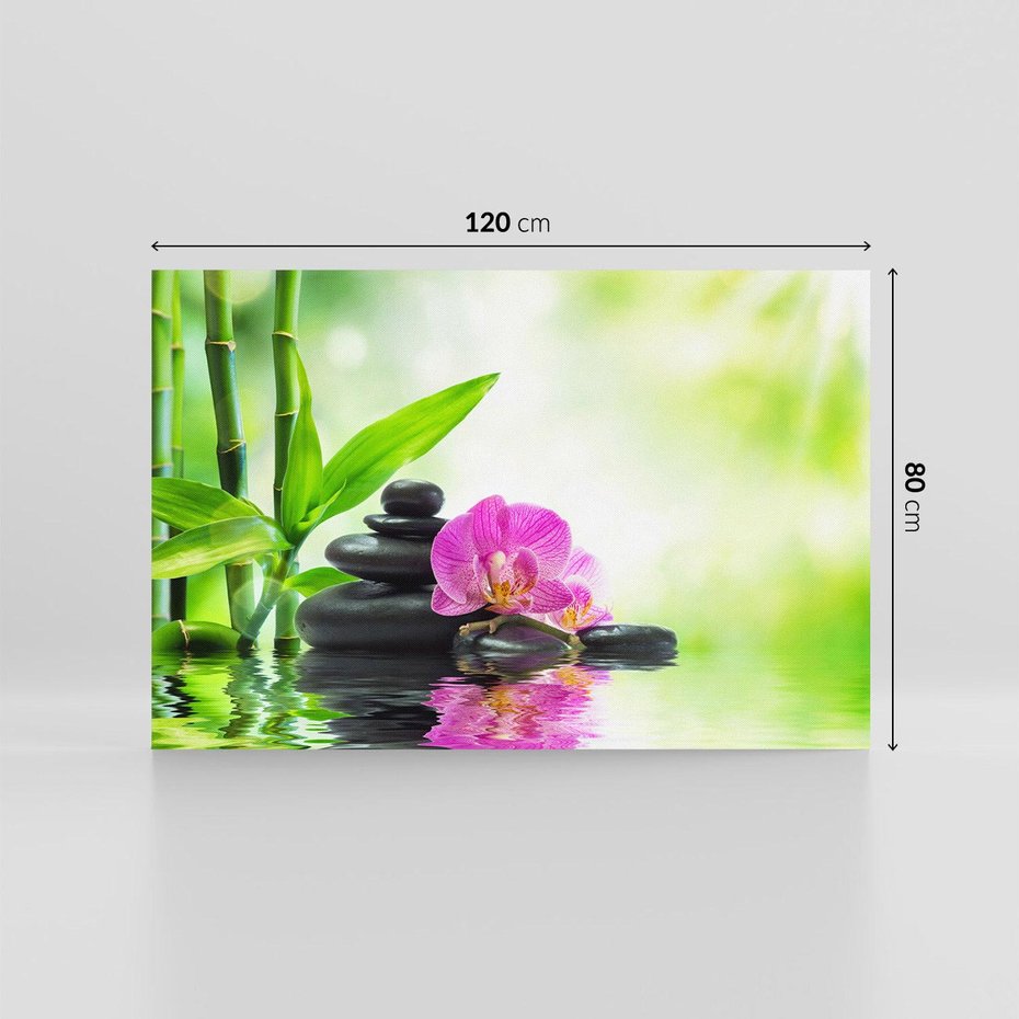 Obraz na płótnie 120x80 - Relaksujący świat SPA z kwiatami i bambusem - spa, kwiaty