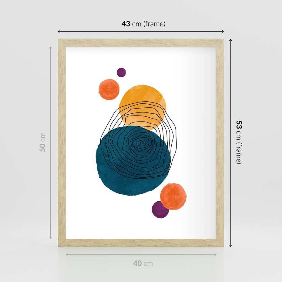 Plakat w ramie 40x50 - Kolorowe Plam z Czarnymi Liniami - kolorowe plamy, szkic - rama drewno