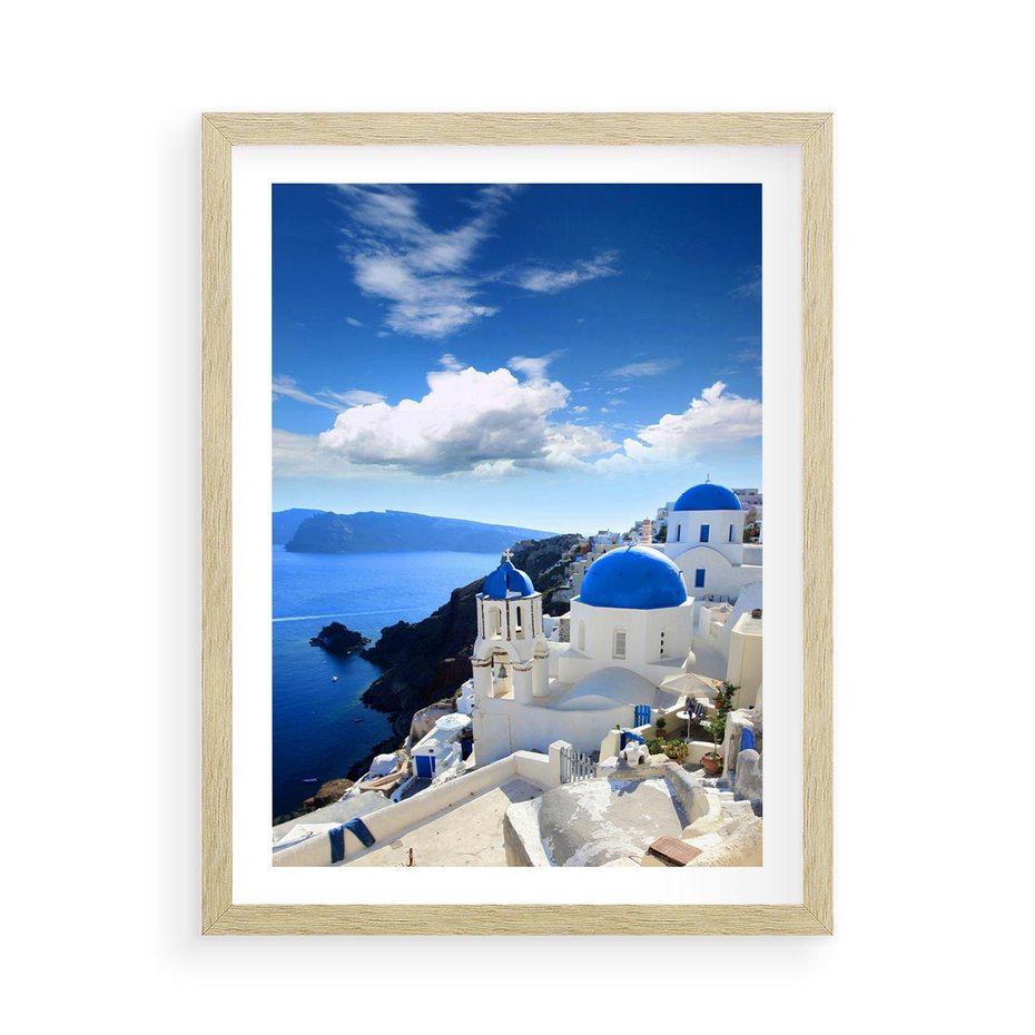 Plakat w ramie 50x70 - Magiczne Widoki - Santorini, perspektywa - rama drewno