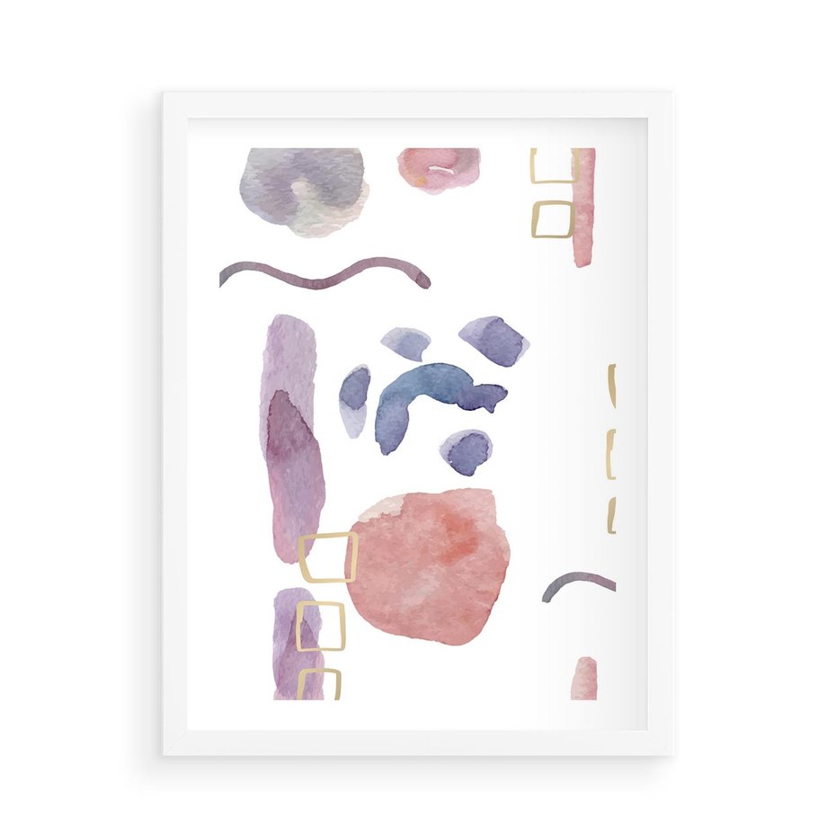 Plakat w ramie 50x70 - Boho Widokowe Impresje - abstrakcyjny palakt, akwarelowe plamy - rama biała