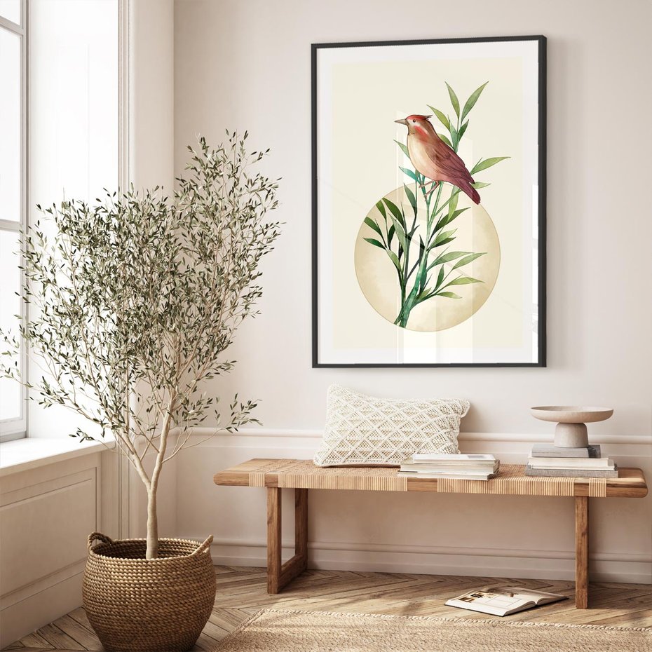 Plakat bez ramy 21x30 - Rozkwitająca Delikatność - japońska sztuka, ptak