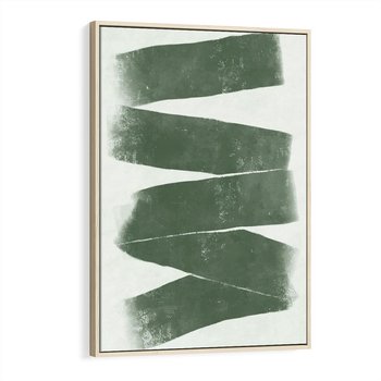 Obraz w ramie 80x120 - Zielone Refleksje - abstrakcja, zgaszony zielony kolor - rama drewno