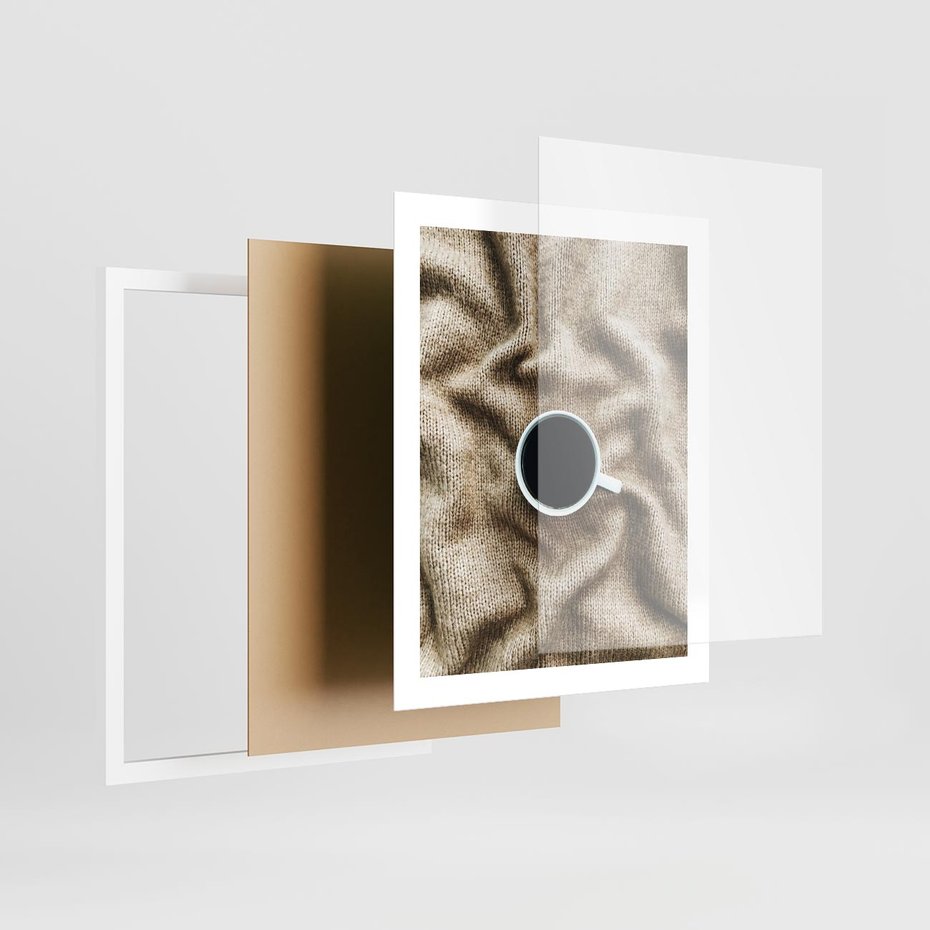 Plakat w ramie 40x50 - Filiżanka Kawy na Brązowym Kocu - kawa, czarna kawa - rama biała