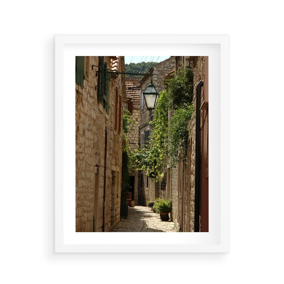 Plakat w ramie 40x50 - Urokliwa włoska uliczka - włoska, uliczka - rama biała