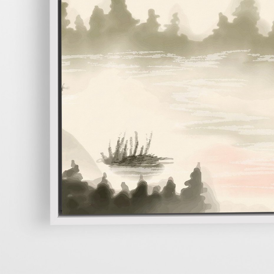 Obraz w ramie 70x100 - Przyroda Japonii - japońska akwarela, góry - rama biała