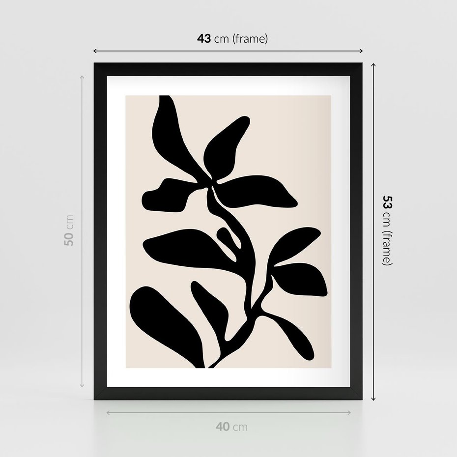 Plakat w ramie 40x50 - Wibracje Akwarelowych Ścieżek - abstrakcyjny minimalistyczna kwiat, czarno biały plakat - rama czarna