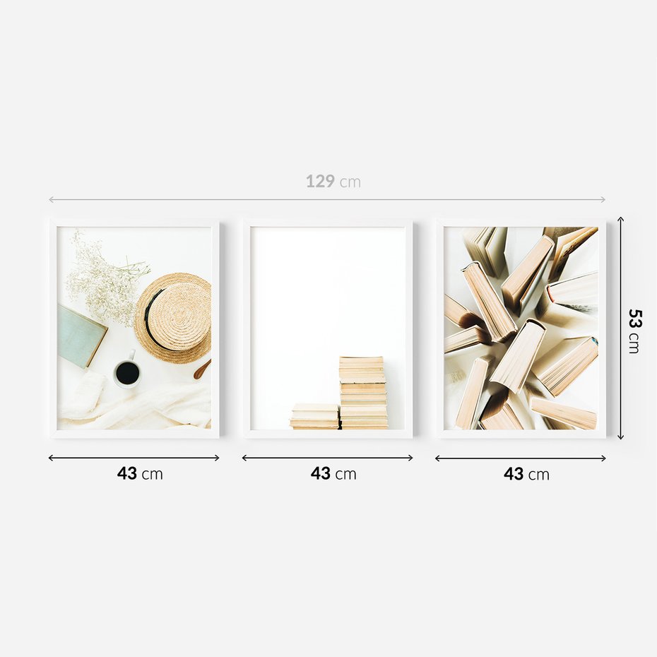 Zestaw obrazy w ramie 40x50 galeria - Książki, kawa, kapeusz - rama biała