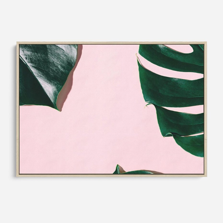 Obraz w ramie 70x50 - Siła Natury - liście, monstera - rama drewno