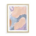 Plakat w ramie 50x70 - Przenikanie Niecodziennych Form - abstrakcyjne akwarelowe plamy, pastele - rama drewno