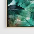 Obraz w ramie 50x50 - Zieleń Tropików - tropikalne zielone liście palmy, monstera - rama drewno