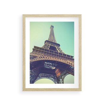 Plakat w ramie 40x50 - Wieża Eiffla w czarno-białej odsłonie - Eiffla, Paryż - rama drewno