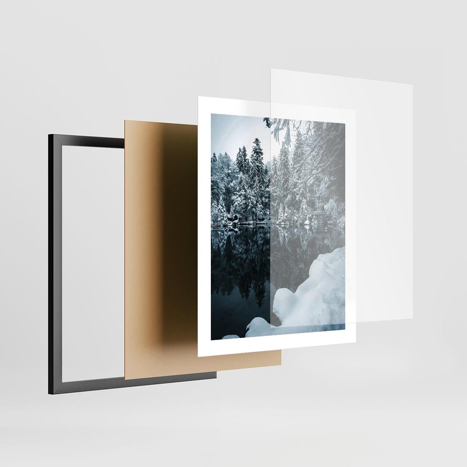 Plakat w ramie 40x50 - Zima nad Jeziorem - krajobraz zimowy, jezioro - rama czarna