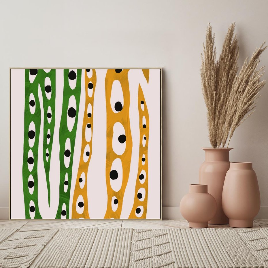 Obraz w ramie 80x80 - Migocące Zmaganie - abstrakcyjny obraz, dziwne kształty - rama drewno