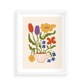 Plakat w ramie 40x50 - Kolorowe Granice - kwiaty w filizance, abstrakcja - rama biała