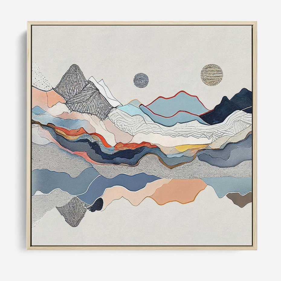 Obraz w ramie 50x50 - Dynamiczne Góry - akwarelowe graficzne góry, krajobraz - rama drewno